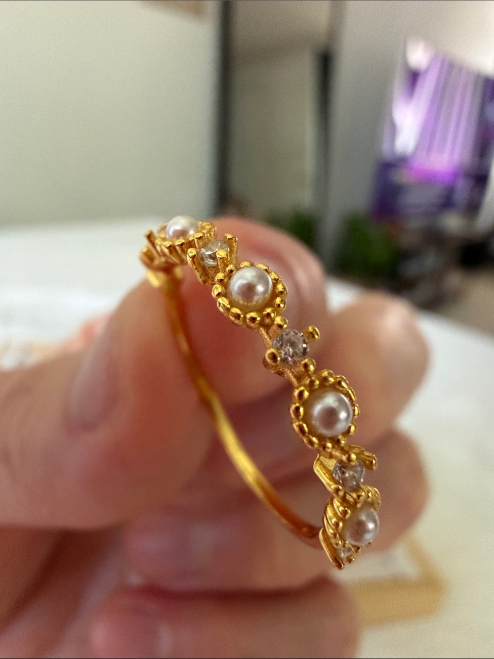 Gold Filled Pearl and Crystal Ring